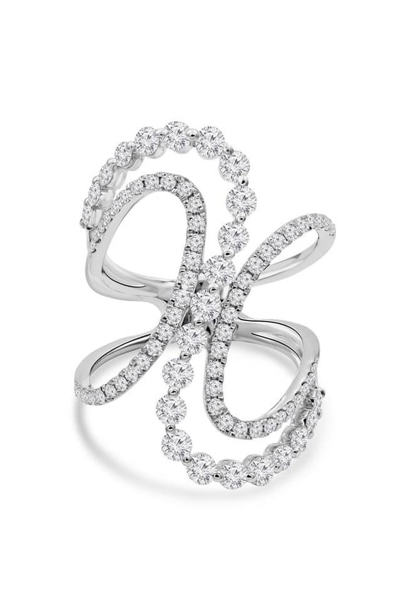 MDR220002-8 1.5 CTW Round Diamond Three-Row Spiral Cocktail Ring in 18K White Gold - Size 8