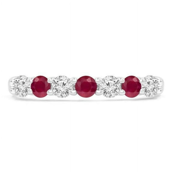 Majesty Diamonds MDR220051-7.5 0.67 CTW Round Red Ruby 7-Stone Alternating Semi-Eternity Anniversary Wedding Band Ring in 14K White Gold - Size 7.5