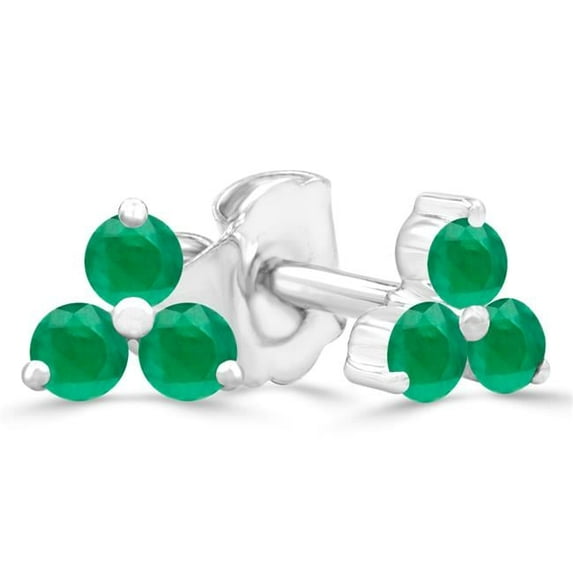Majesty Diamonds MDR220105 0.2 CTW Round Green Emerald Three-Stone Stud Earrings in 14K White Gold