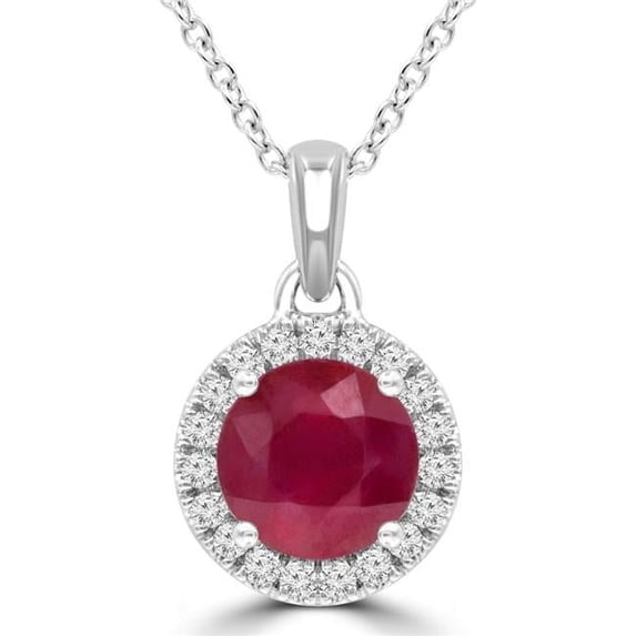 Majesty Diamonds MDR220186 2 CTW Round Red Ruby Halo Pendant Necklace in 14K White Gold