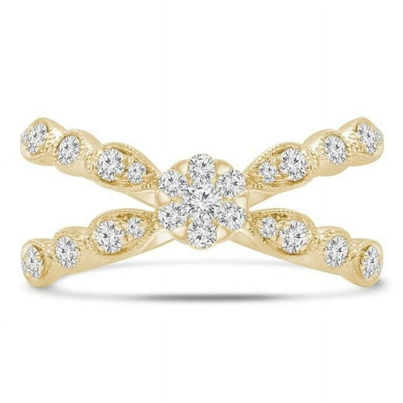 Majesty Diamonds MDR220227-3 0.5 CTW Round Diamond Floral Vintage Cluster Cocktail Ring in 14K Yellow Gold - Size 3