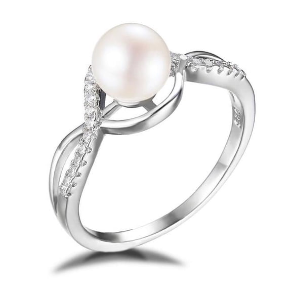 Majesty Diamonds MDS170108 White Pearl Cocktail Ring in .925 Sterling Silver - Size 6