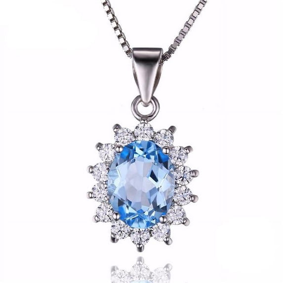 Majesty Diamonds MDS170166 2.9 CTW Oval Blue Topaz Halo Solitaire with Accents Pendant Necklace in .925 Sterling Silver