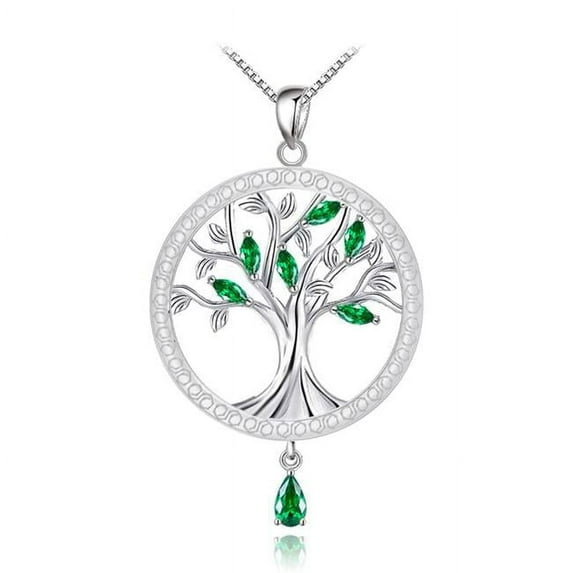 Majesty Diamonds MDS210009 Marquise Green Cubic Zirconia Tree Circle Pendant Necklace with Chain in 0.925 White Sterling Silver