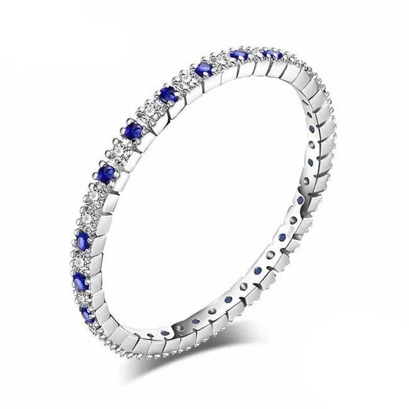 Majesty Diamonds MDS210124 0.1 CTW Round Blue Spinel Full-Eternity Ring in 0.925 White Sterling Silver - Size 7