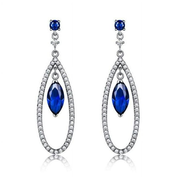 Majesty Diamonds MDS210240 Marquise Blue Nano Sapphire Halo Dangle & Drop Earrings in 0.925 White Sterling Silver
