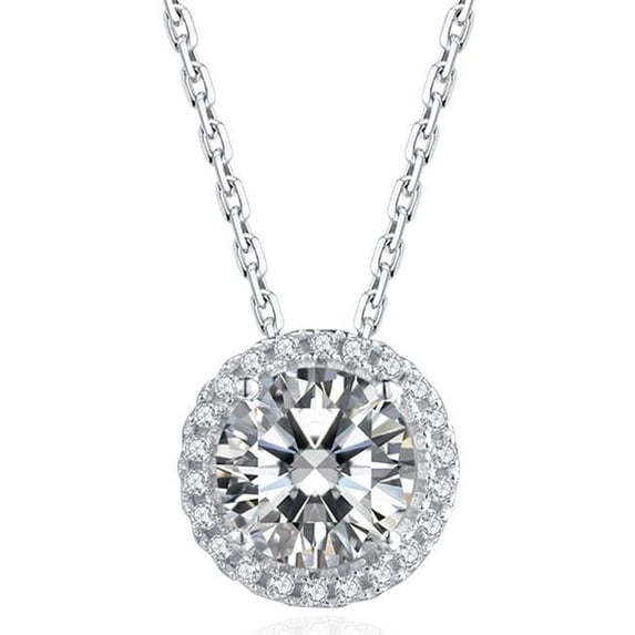 Majesty Diamonds MDS210301 1 CTW Round Moissanite Halo Pendant Necklace with Chain in 0.925 White Sterling Silver