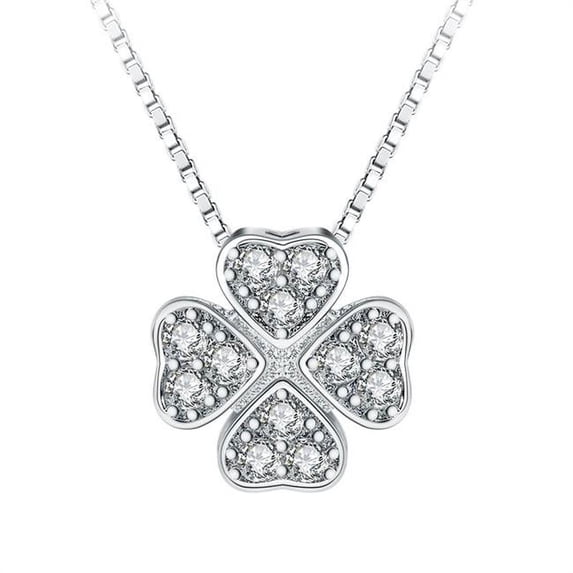 Majesty Diamonds White Zircon Four Leaf Clover Fancy Pendant Necklace in .925 Sterling Silver
