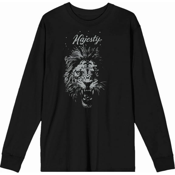 Majesty Lion Album Cover Adult Black Crew Neck Long Sleeve Tee-Small
