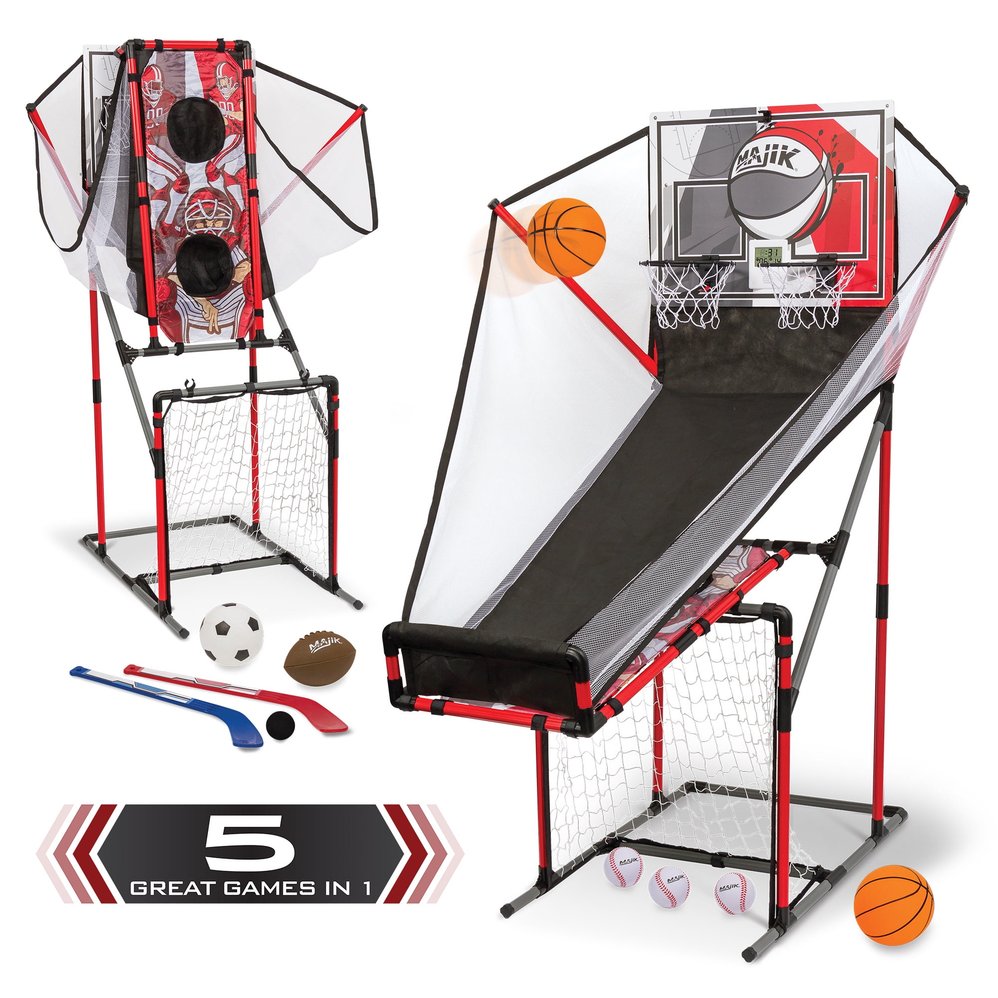 Majik 5-in-1 Sport Center Game System - Basketball, Football, Baseball, Soccer and Hockey- 45.39 in (W) x 65.98 in (H) x 56.42 in (D)