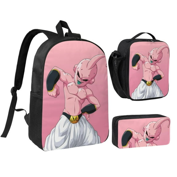 Majin Buu Backpack 3 Piece Set Bookbag with Lunch Box Pencil Case Travel Daypack, 3D Printed Lightweight High-capacity Schoolbag Fashion Bento Backpack