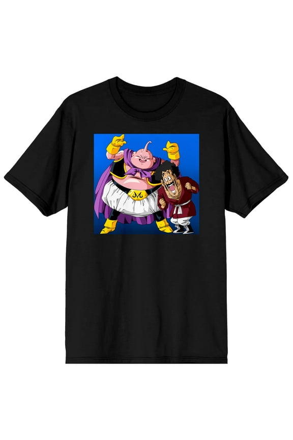 Majin Buu & Mr. Satan Dragon Ball Z Men's Black Short Sleeve Graphic Shirt-XXL