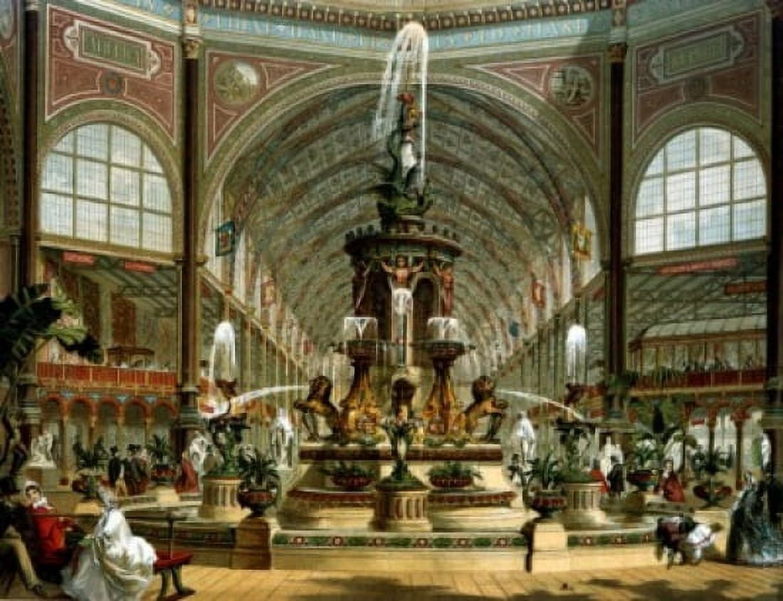 Majolica Fountain in the International Exhibition of London in 1862 Designed by John Thomas Illustration Color lithograph Canvas Art - John Thomas (18 x 24)