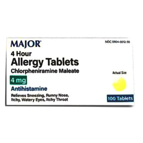 Major 4 Hour Allergy Tablets, Antihistamine OTC Medicine, 100 Ea, 4-Pack