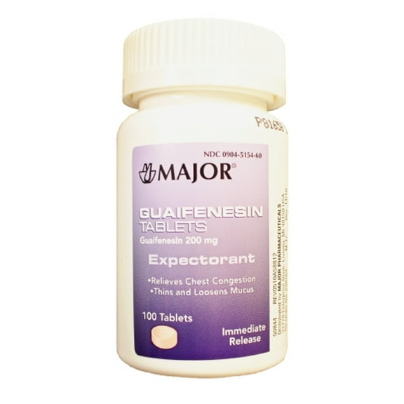 MAJOR GUAIFENESIN 200MG TAB GUAIFENESIN-200 MG Pink 100 TABLETS UPC 309045154601