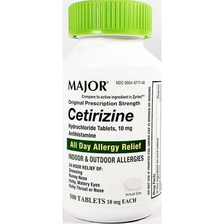 Major 904671740 All Day Allergy Relief Cetirizine 10mg 500 tabs (Pack of 2)