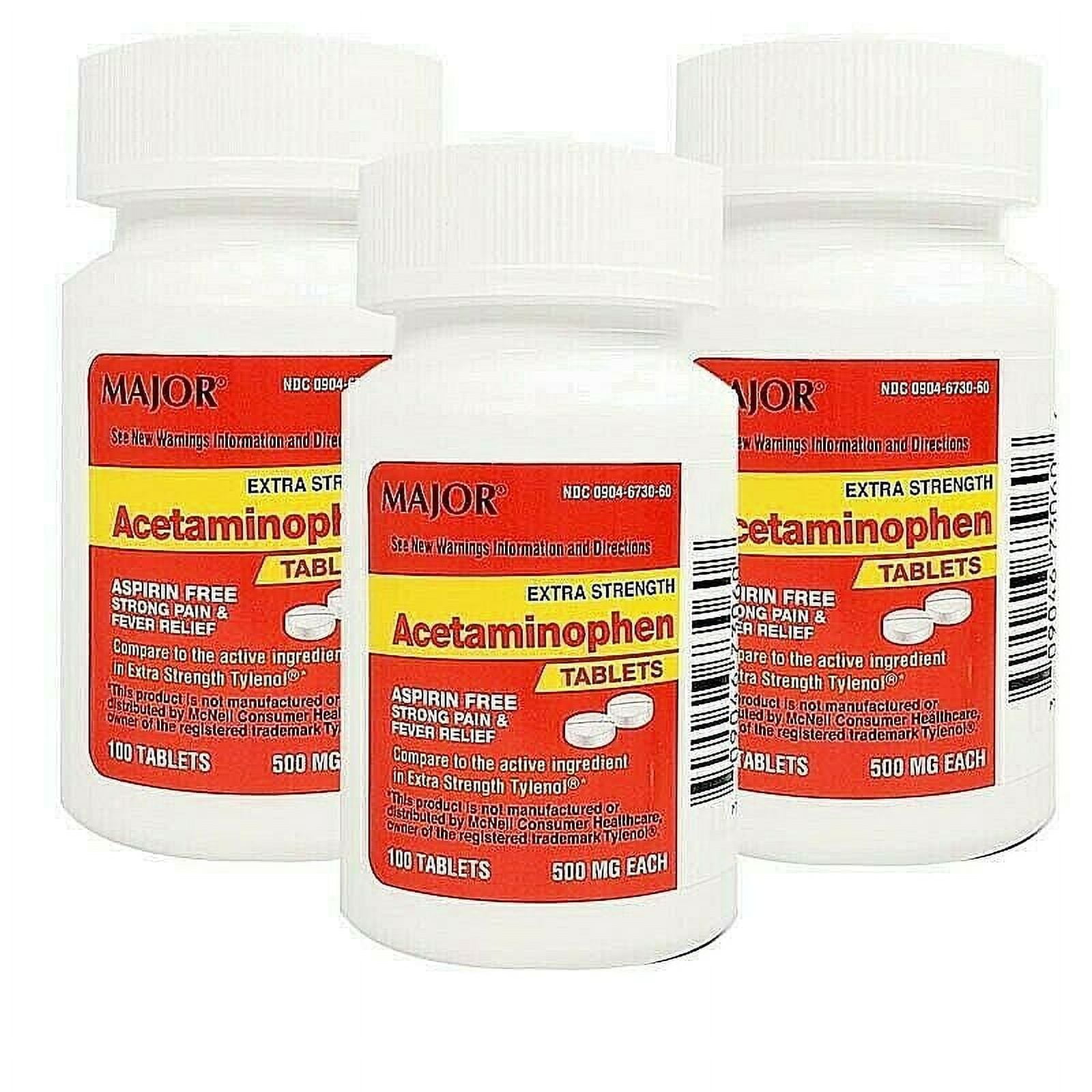 Major Acetaminophen 500mg 100 Tab Extra Strength Pain Relief 3 Pack
