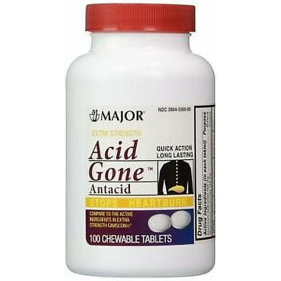 Major Acid Gone Antacid Chewable Tablets, 160 mg, 100 Count