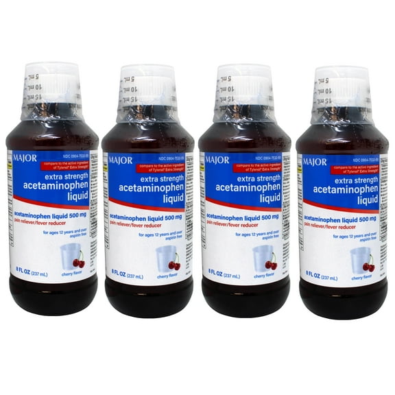 Major Adult Rapid Burst Cherry Extra Strength Acetaminophen 8 oz (Pack of 4)