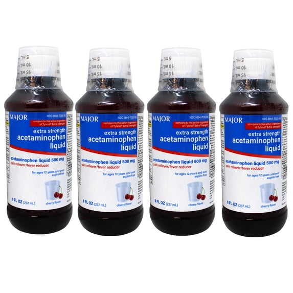 Major Adult Rapid Burst Cherry Extra Strength Acetaminophen 8 oz (Pack of 4)