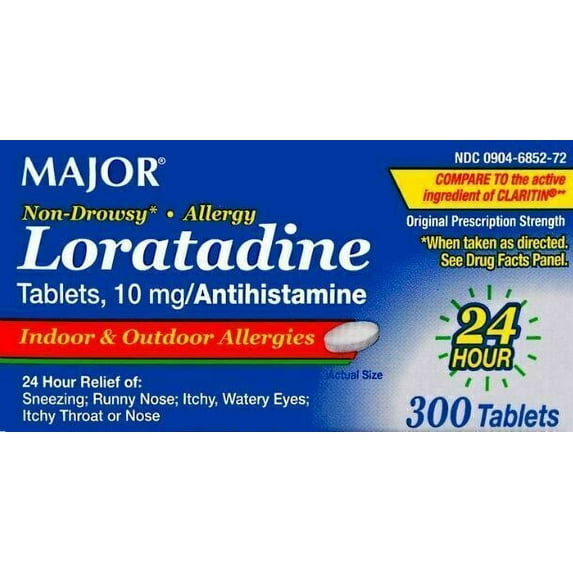 Major Allergy Loratadine 10mg Antihistamine Non-Drowsy Tablets 300 Count