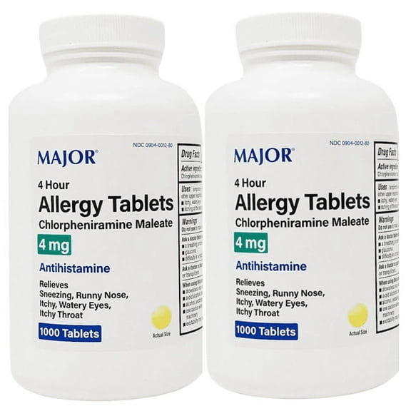 Major Allergy Tablets | Antihistamine | Chlorpheniramine Maleate 4 mg | 1000 Count | 2PK