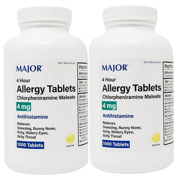 Major Allergy Tablets | Antihistamine | Chlorpheniramine Maleate 4 mg | 1000 Count | 2PK