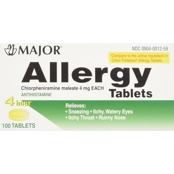 Major Allergy Tablets Chlorpheniramine maleate 4 mg. 100/Bx, (4-Pack)