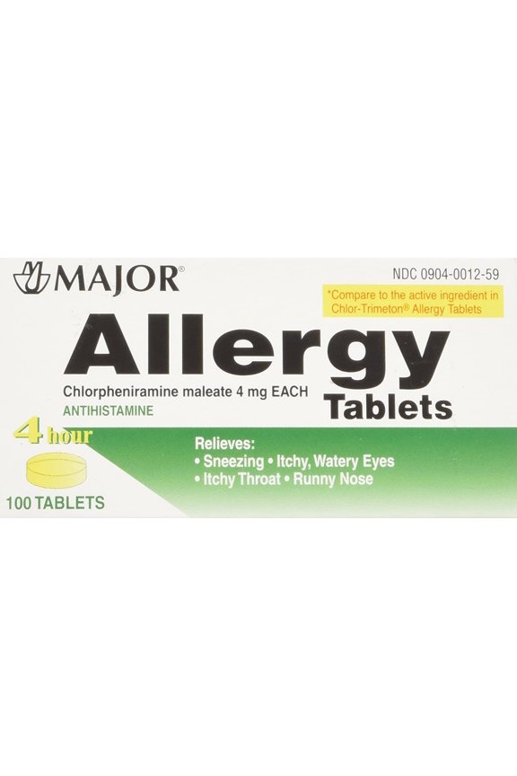 Allergy Tablets Chlorpheniramine maleate 4 mg. 100/Bx, (4-Pack)
