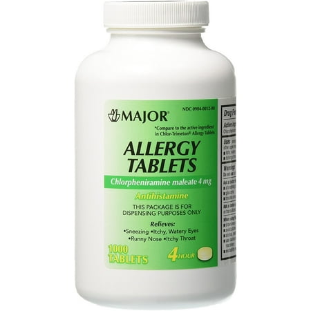 Major Allergy Tablets Chlorpheniramine maleate 4 mg. 1000/btl (Pack of 6)