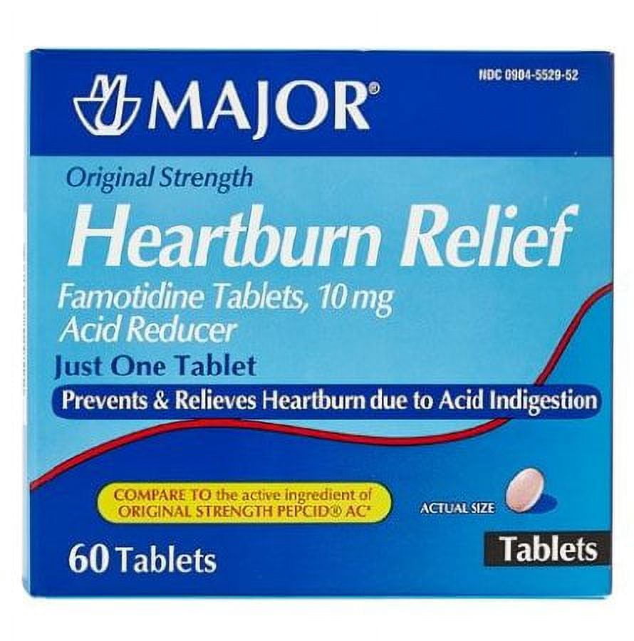 Major Antacid Heartburn Relief 10 mg Strength Tablet 60 per Box EACH