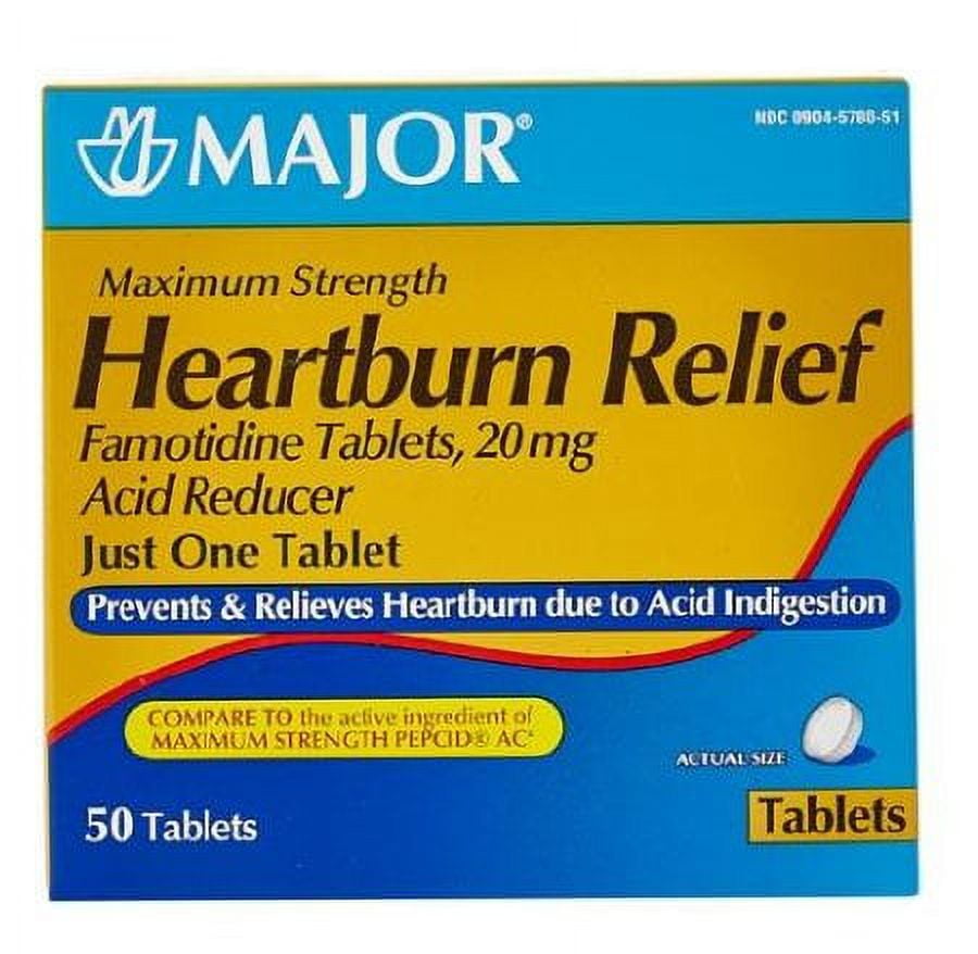 Major Antacid Heartburn Relief 20 mg Strength Tablet Sold by 50 per Box