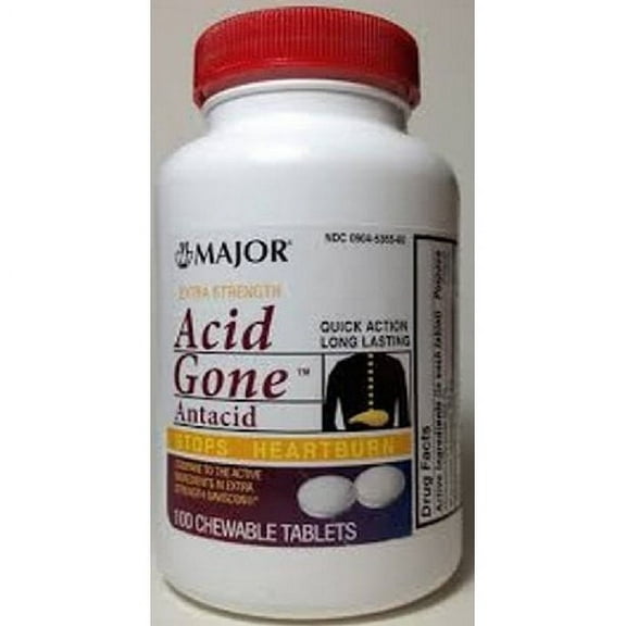 3-Pack Major Acid Gone Antacid Chewable Tablets 100/Btl. (Set of 3)