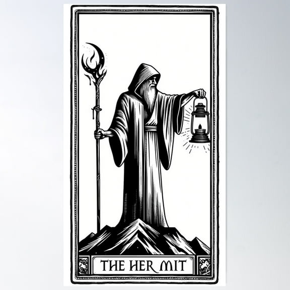 Major Arcana Tarot Cards - 9 - The Hermit Poster Wall Art, Modern Wall Decor For Living Room Bedroom, 8x12 UNFRAMED