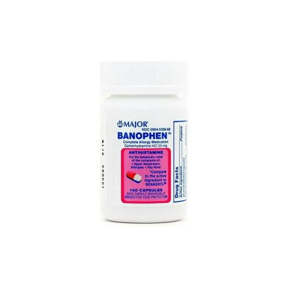Major Banophen Diphenhydramine Capsules, 50 mg, 1000 Count