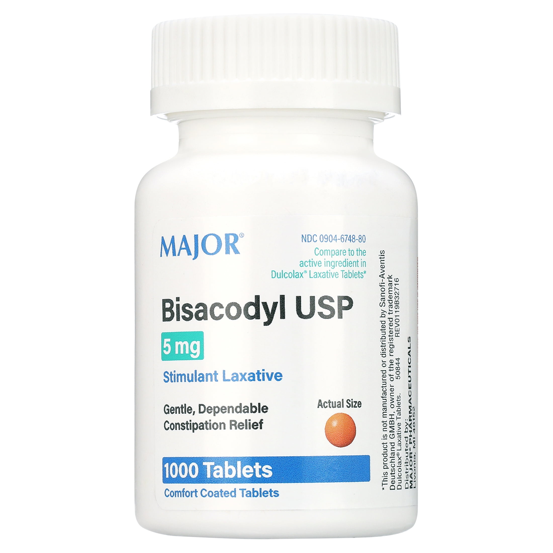 Major Bisacodyl Generic for Stimulant Laxative Coated Tablets, 5 mg, 1000 Count