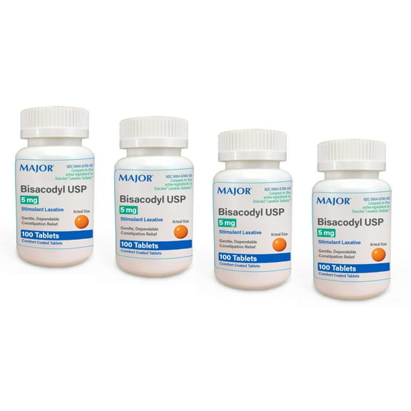 Major Bisacodyl USP Stimulant Laxative 5mg, 100 Tablets - Pack of 4