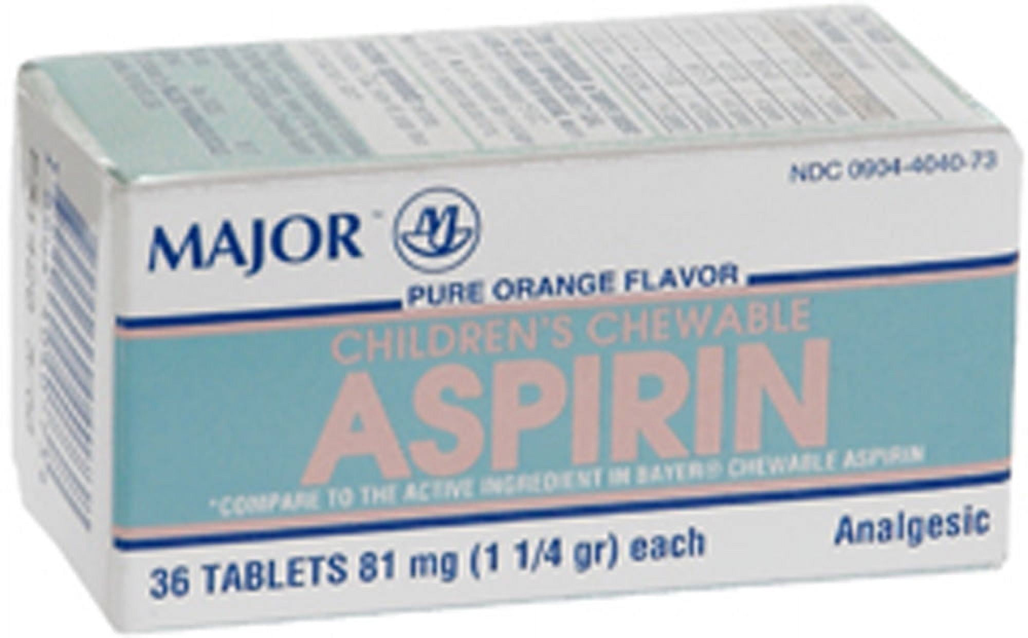 Major Children's Chewable Aspirin Orange Flavor Tablets, 81 mg, 36