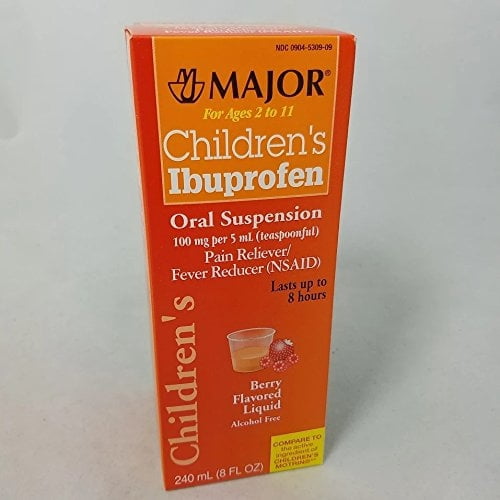 Major Children's Ibuprofen Berry Flavor Liquid, 100 mg, 8 Fl. Oz, 2 Pack