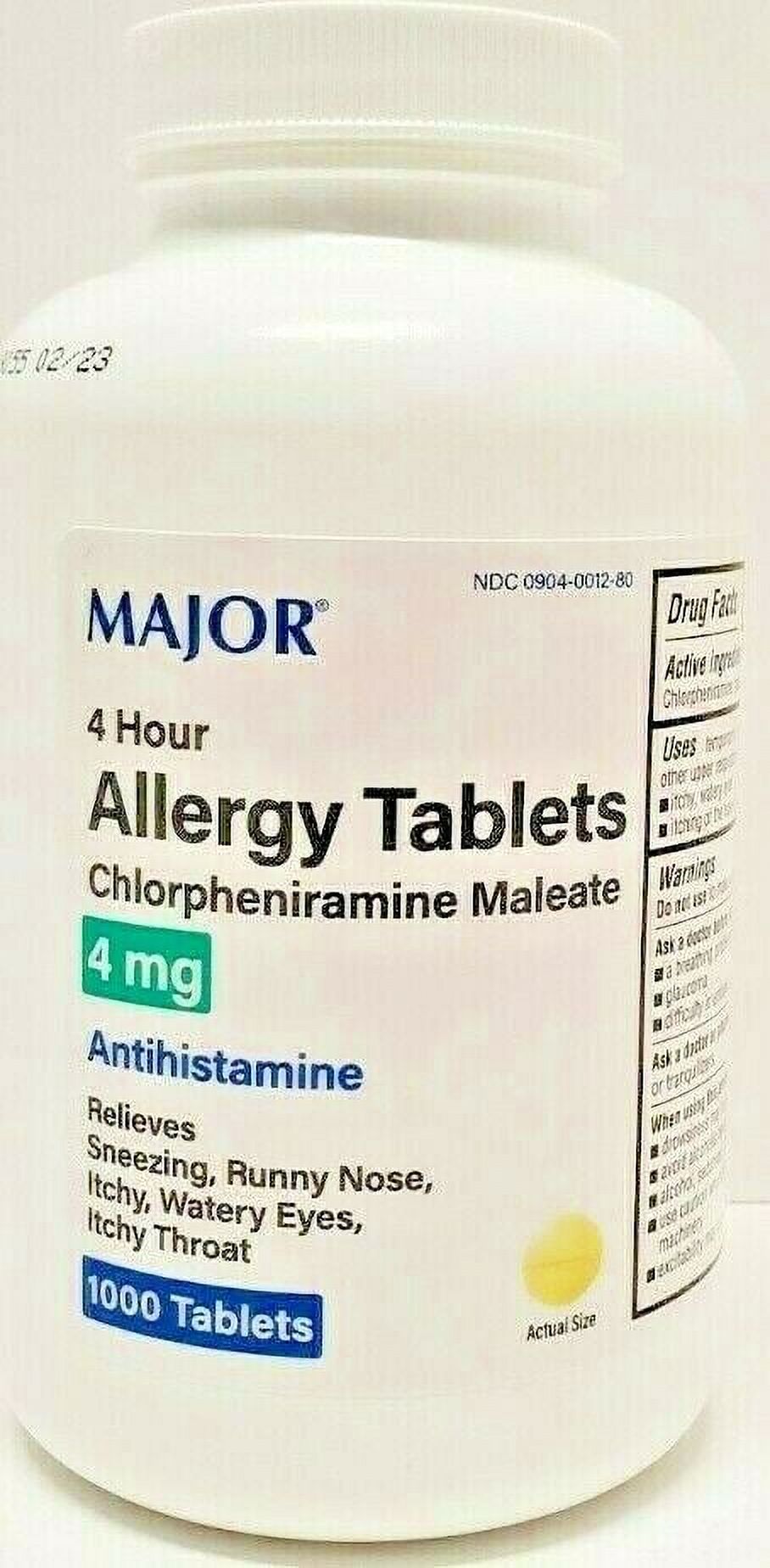 Major Chlorpheniramine 4mg Allergy Tablets 1000ct