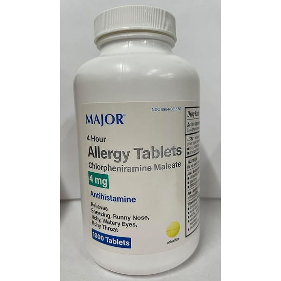 Major Chlorpheniramine 4 Mg Tablets for Over-the-Counter Medicine, 1000 Count