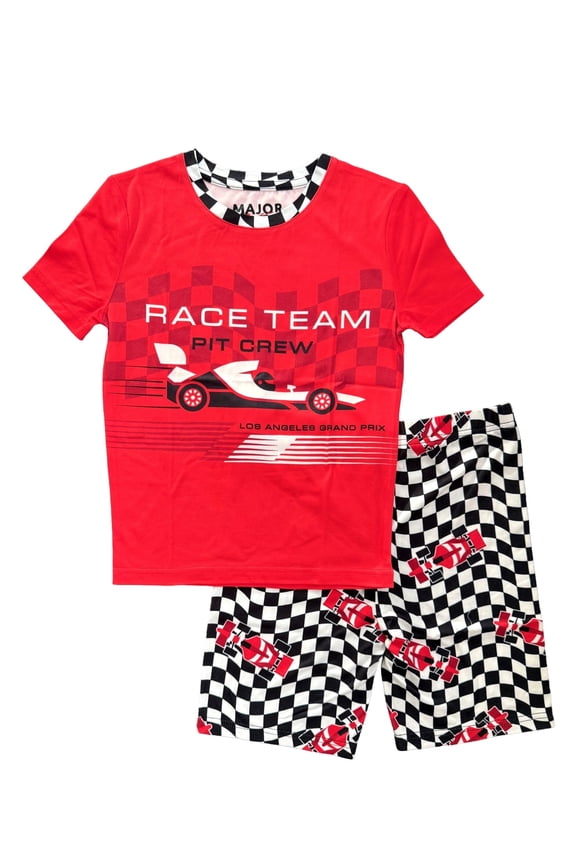 Boys' Short Sleeve Top with Shorts, Snug Fit 2-Piece Pajama Sleep Set, Sizes 4-12