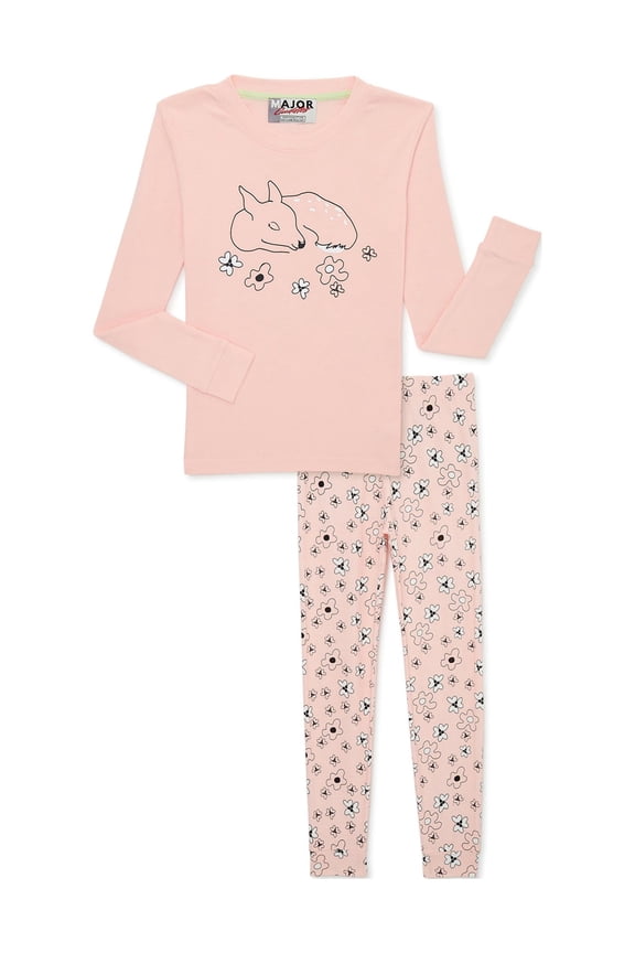 Girls Long Sleeve Top and Pants Pajama Sleep Set, 2-Piece, Sizes 4-12