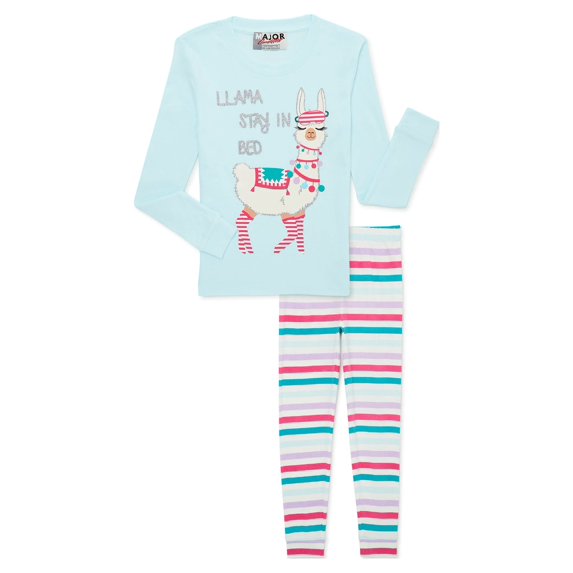 Major Cuddles Girls Long Sleeve Top and Pants Pajama Sleep Set, 2-Piece, Sizes 4-12