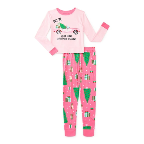 Major Cuddles Girls Long Sleeve Top and Pants Snug Fit Pajama Sleep Set, 2-Piece, Sizes 4-12