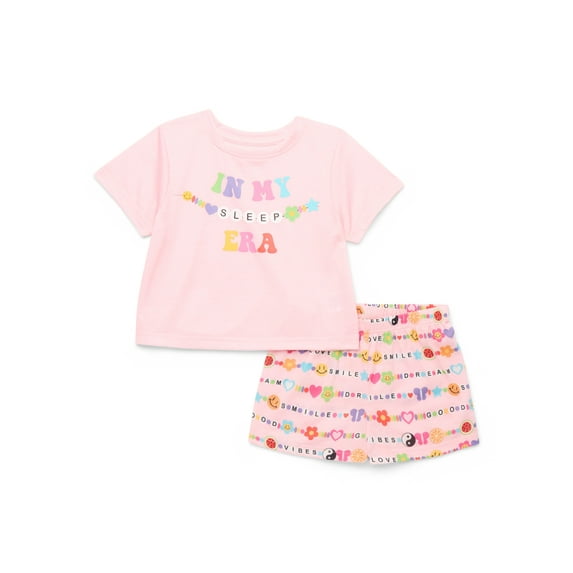 Major Cuddles Girls Short Sleeve Top and Loose Shorts Pajama Sleep Set, 2-Piece, Sizes 4-12