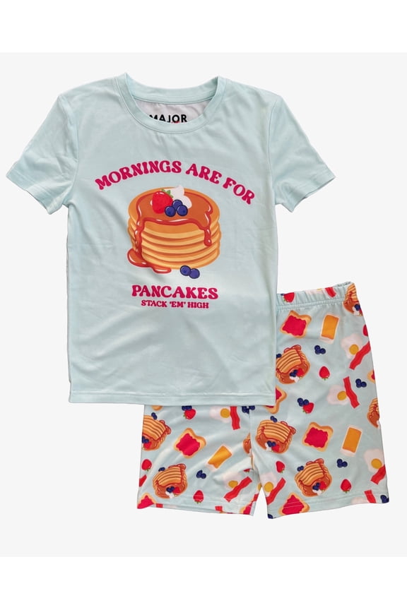 Girls' Short Sleeve Top with Shorts, Snug Fit 2-Piece Pajama Sleep Set, Sizes 4-12