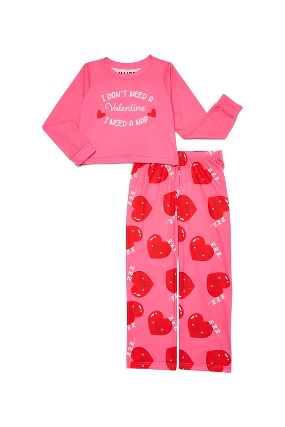 Girls Valentine's Long Sleeve Top and Pants Pajama Sleep Set, 2-Piece, Sizes 4-12
