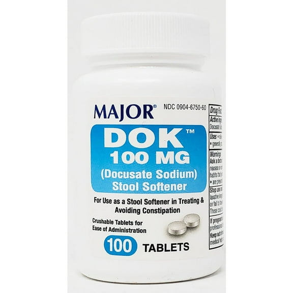 Major DOK Docusate Sodium 100 mg Stool Softener - 100 Crushable Tablets