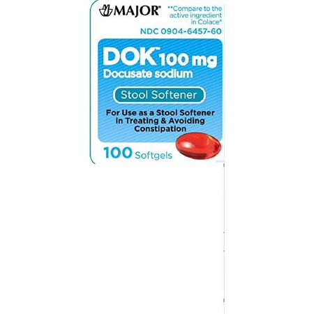 Major Docusate Sodium Stool Softener Laxative Softgels, 100 Ct (6 pack) (Bundle)